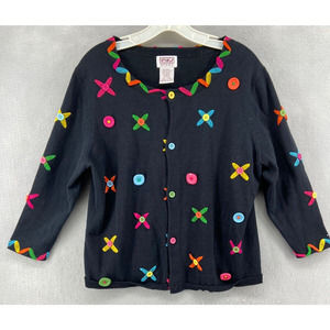 Vtg 90s Y2K PBJ Sport Womens Sz L Cardigan Vibrant‎ Multicolor Blue Sweater